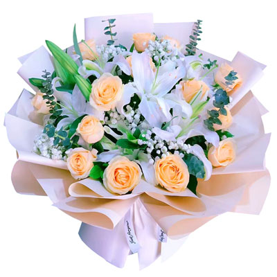 日照16朵香槟玫瑰2支百合，爱的温暖和幸福