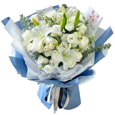 日照11朵白玫瑰桔梗百合，爱永恒不息