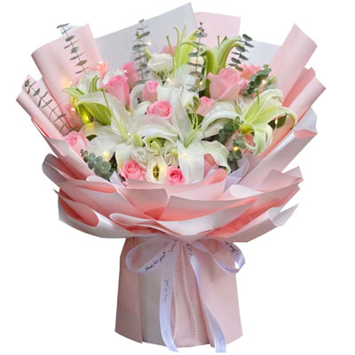 日照16朵粉玫瑰百合，感情稳定坚固